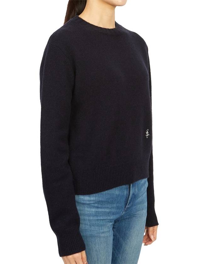 Embroidered Logo Crew Neck Cashmere Knit Top Navy - SPORTY & RICH - BALAAN 4