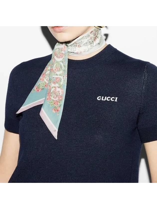 Floral Print Silk Neck Bow Aquamarine Pink - GUCCI - BALAAN 4