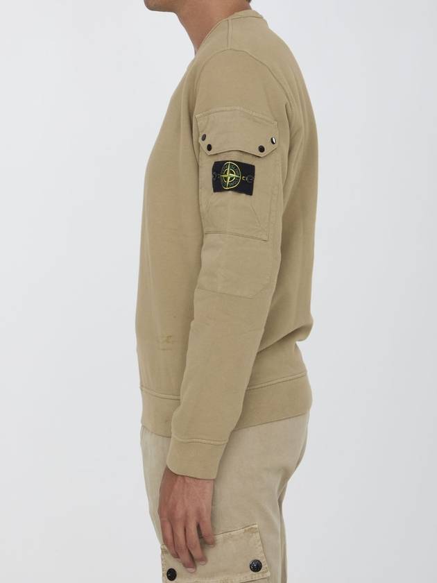 Brushed Organic Cotton Fleece Sweatshirt Beige - STONE ISLAND - BALAAN 4