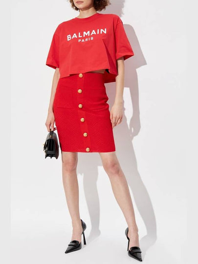 Balmain Short T-shirt With Printed Logo, Women's, Red - BALMAIN - BALAAN 2