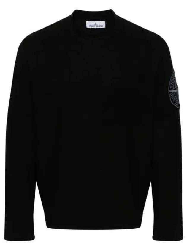 Compass Embroidered Crew Neck Organic Cotton Knit Top Black - STONE ISLAND - BALAAN 2