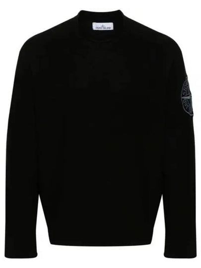 Compass Embroidered Crew Neck Organic Cotton Knit Top Black - STONE ISLAND - BALAAN 2