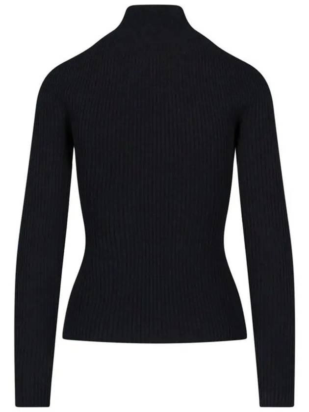 Iconic Logo Mock Neck Rib Long Sleeve Knit Top Black - COURREGES - BALAAN 2