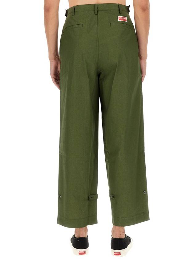 Logo Patch Mid-Rise Wide Pants Dark Khaki - KENZO - BALAAN 4