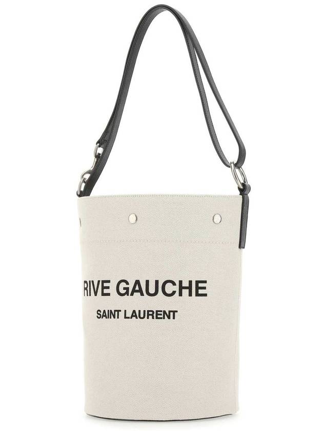 Rive Gauche Print Cotton Canvas Bucket Bag White - SAINT LAURENT - BALAAN 3