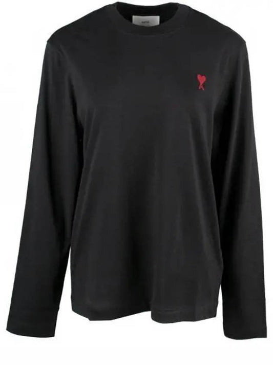 Chain Stitch Heart Logo Long Sleeve T-Shirt Black - AMI - BALAAN 2