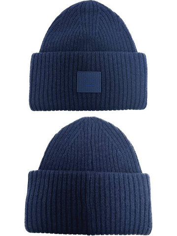 Large Face Logo Fancy Beanie Navy C40135 - ACNE STUDIOS - BALAAN 1