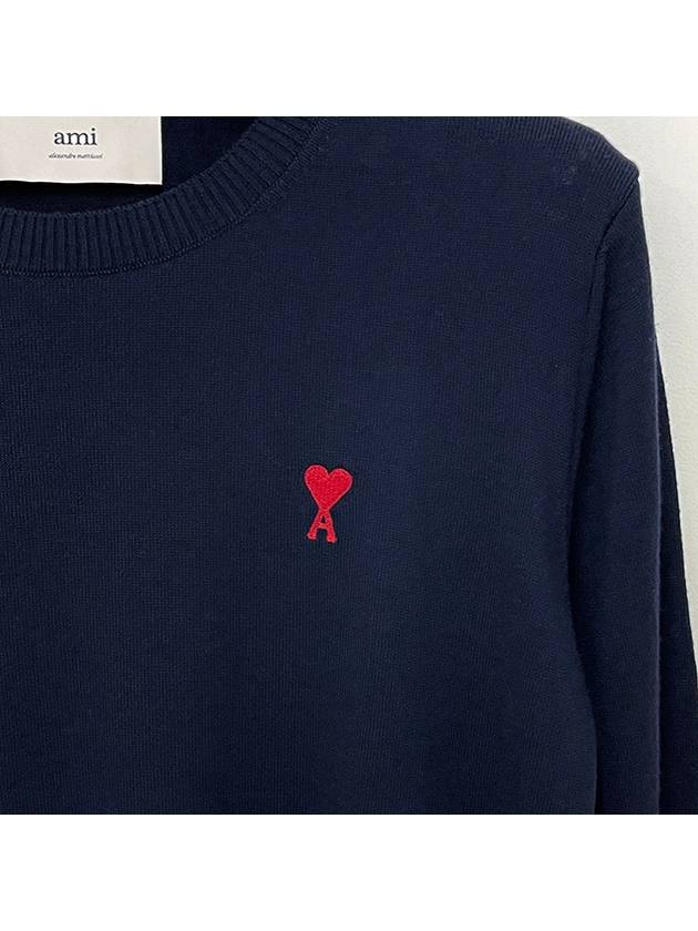 Heart Logo Crew Neck Merino Wool Knit Top Blue - AMI - BALAAN 5