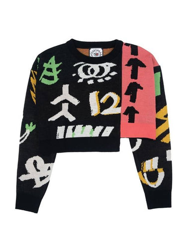 Graphic Crew Neck Cropped Knit Top Black - GRAPHISTE MAN.G - BALAAN 1