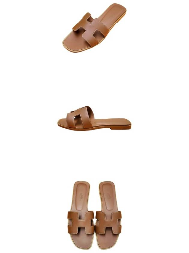 Oran Calfskin Slippers Gold Piqures Ecrues - HERMES - BALAAN 5