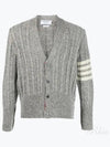 Donegal Twist Cable 4 Bar Classic V Neck Cardigan Light Grey - THOM BROWNE - BALAAN 2