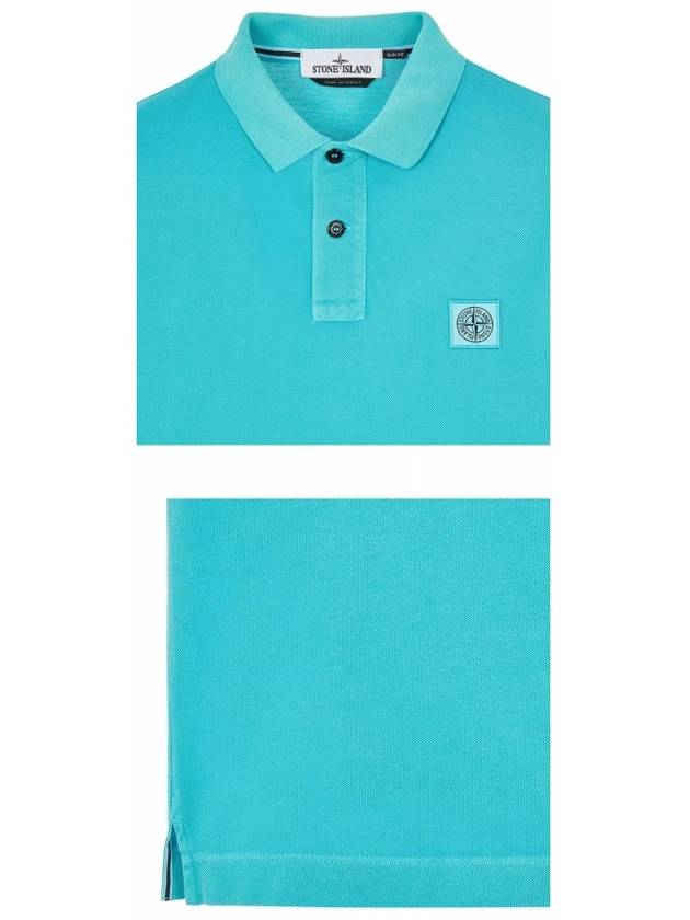 Men's Logo Patch Cotton Short Sleeve Polo Shirt Aqua Blue - STONE ISLAND - BALAAN 6