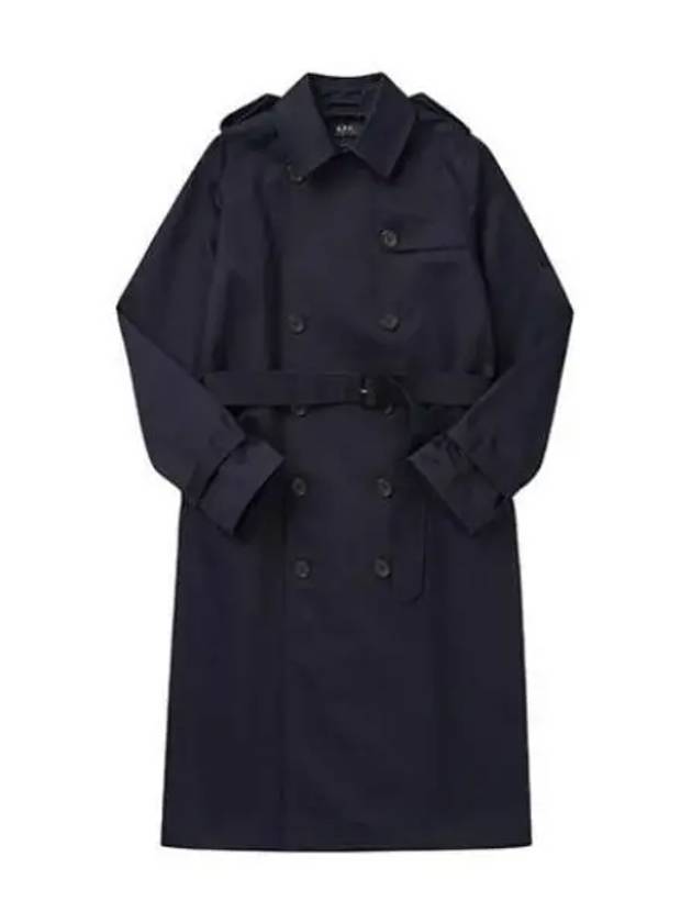 Greta Double Breasted Cotton Trench Coat Navy - A.P.C. - BALAAN 2