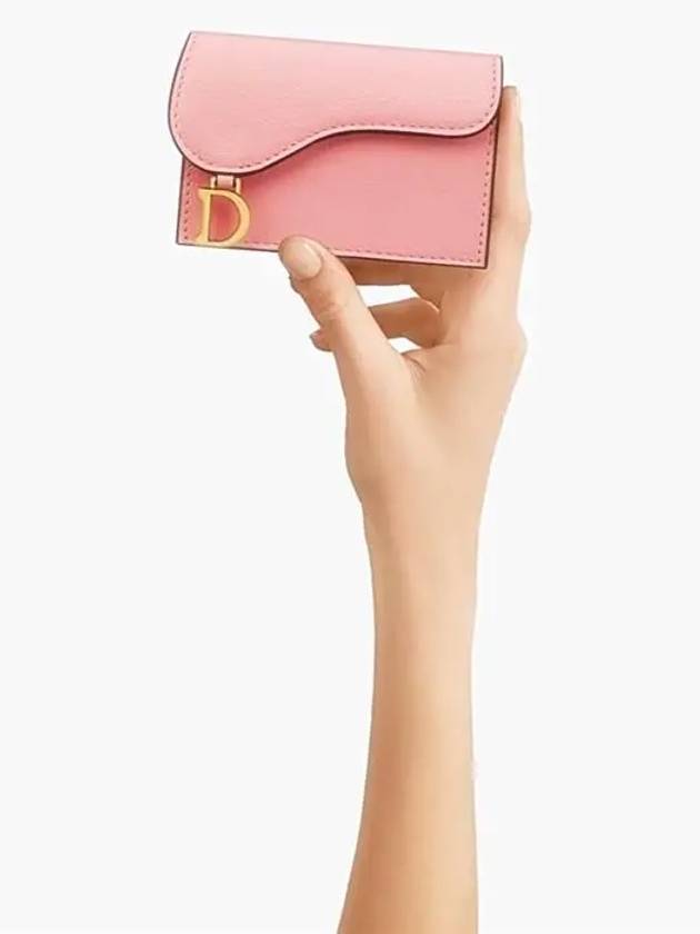 Saddle Bloom Goatskin Flap Card Wallet Light Pink - DIOR - BALAAN 7