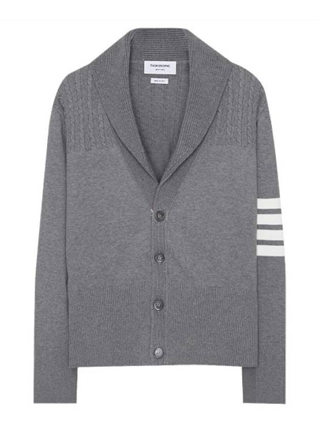 Men's Jersey Stitched Shawl Collar Cardigan Grey - THOM BROWNE - BALAAN 2