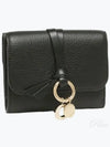 Alphabet Grain Leather Flap Small Half Wallet Black - CHLOE - BALAAN 2