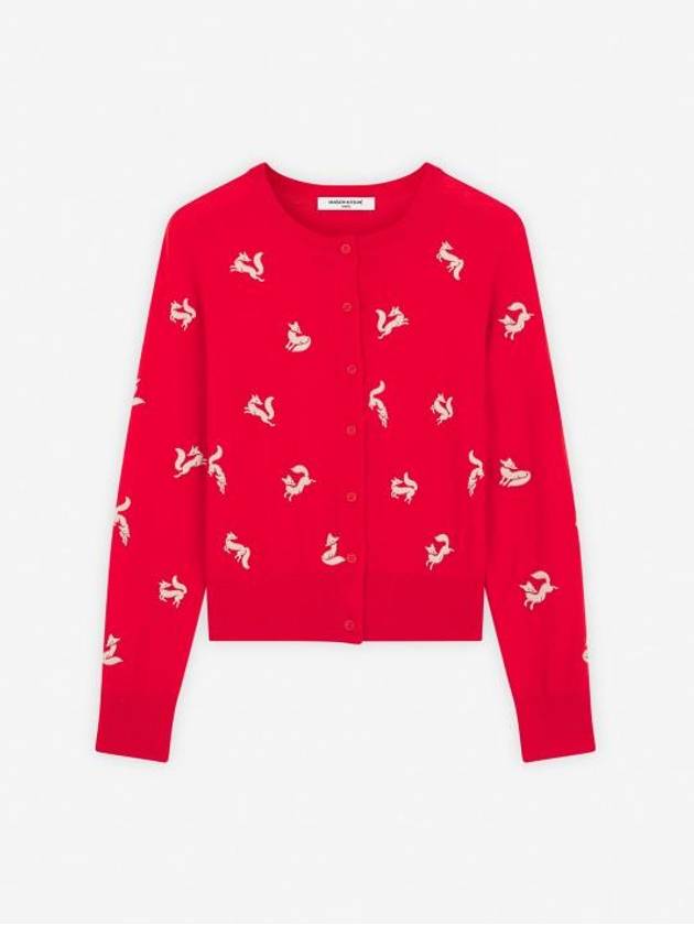 Fancy Fox Embroidery Cardigan Wild Strawberry - MAISON KITSUNE - BALAAN 2