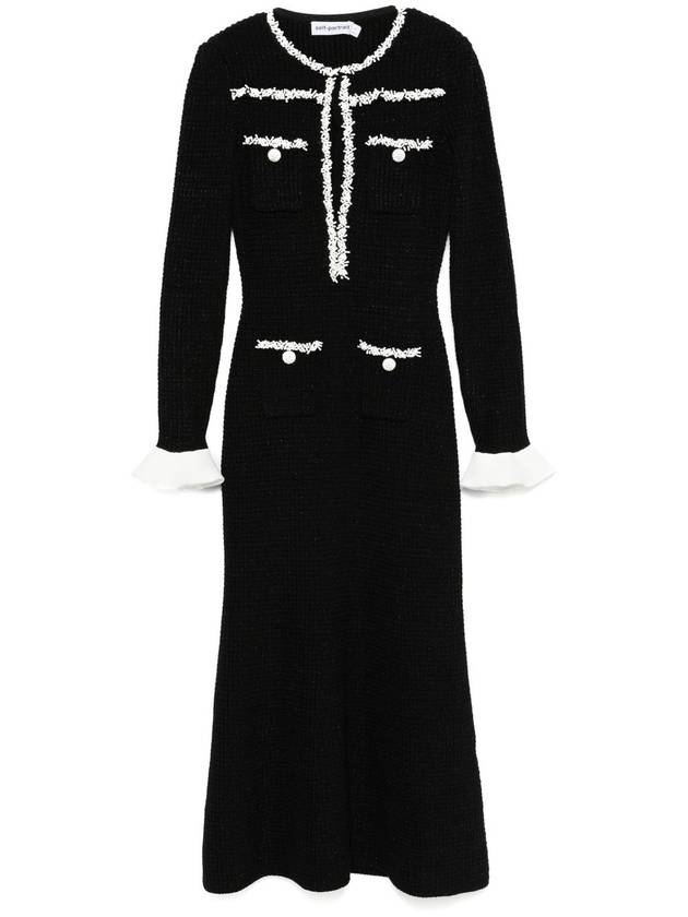 Pearl Trim Knit Midi Dress Black - SELF PORTRAIT - BALAAN 1