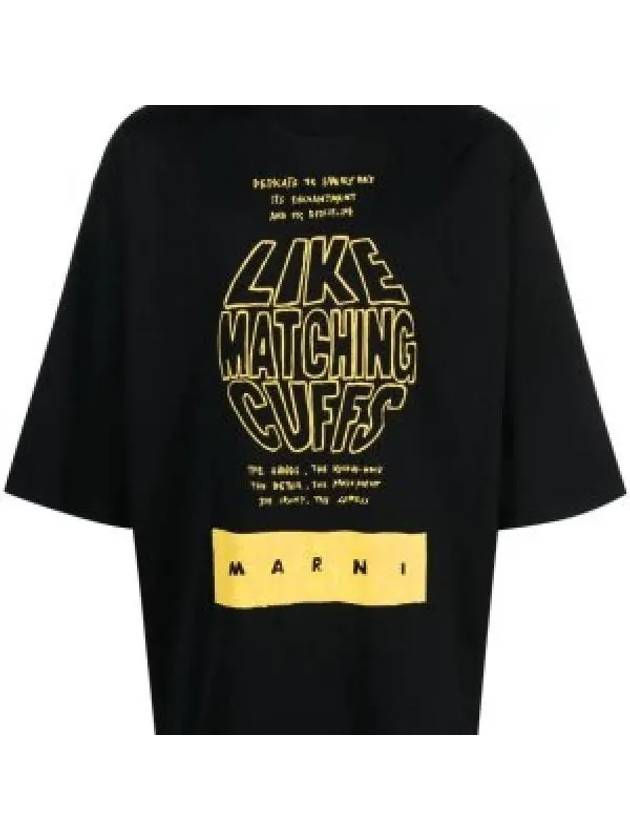 Slogan Print Short Sleeve T-Shirt Black - MARNI - BALAAN 2