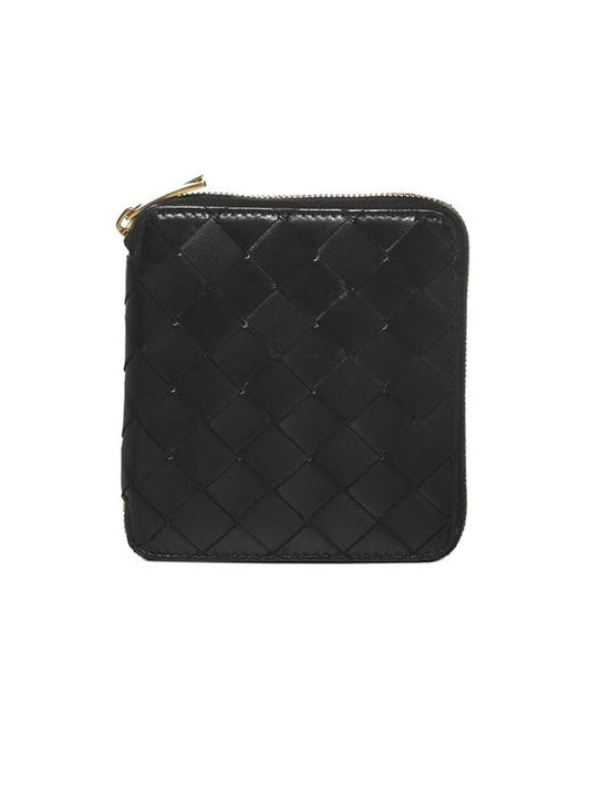 Intrecciato Zipper Around Half Wallet Black - BOTTEGA VENETA - BALAAN 1