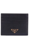 Saffiano Leather Triangle Logo Card Wallet Black Gold - PRADA - BALAAN 3