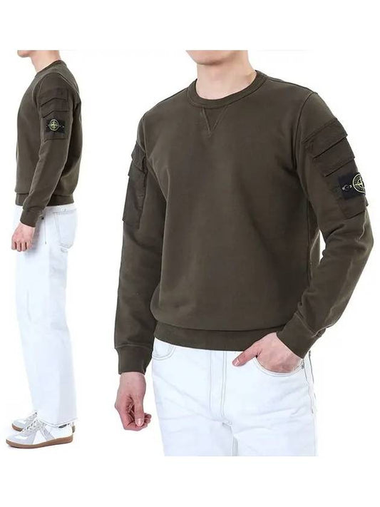 Men's Wappen Patch Cargo Pocket Sweatshirt Olive - STONE ISLAND - BALAAN 2