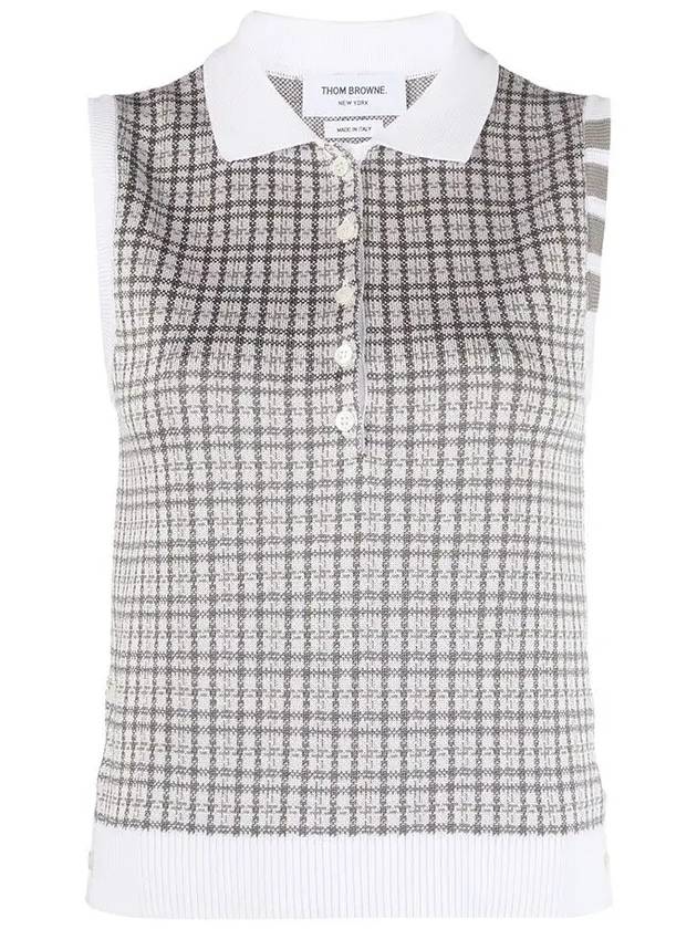 Check Silk Cotton 4 Bar Sleeveless Polo Shirt Grey - THOM BROWNE - BALAAN 3