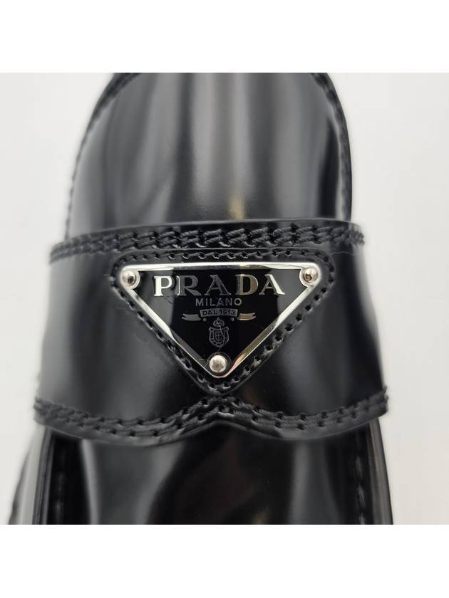 Chocolate Brushed Leather Loafers Black - PRADA - BALAAN 6