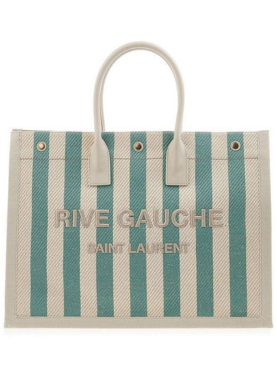 Rive Gauche Striped Logo Canvas Tote Bag Water Green - SAINT LAURENT - BALAAN 2