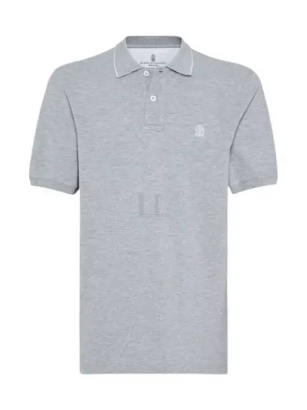 Embroidered Logo Short Sleeve Polo Shirt Grey - BRUNELLO CUCINELLI - BALAAN 2