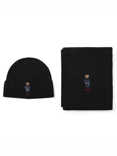 Embroidery Bear Wool Beanie Muffler Set Black - POLO RALPH LAUREN - BALAAN 2