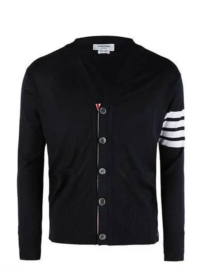 Men's Classic V-neck Merino Wool Cardigan Navy - THOM BROWNE - BALAAN 2