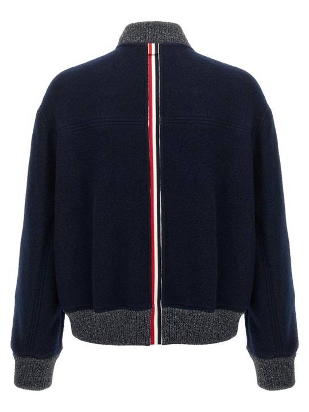 Fleece Stripe Wool Bomber Jacket Navy - THOM BROWNE - BALAAN 3