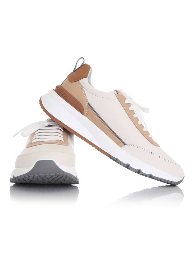 Logo Patch Leather Low Top Sneakers Beige White - BRUNELLO CUCINELLI - BALAAN 4