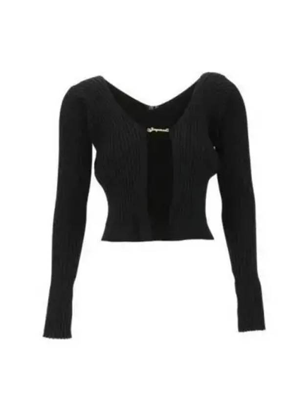 La Maille Pralu Longue Micro Charm Logo Cardigan Black - JACQUEMUS - BALAAN 2