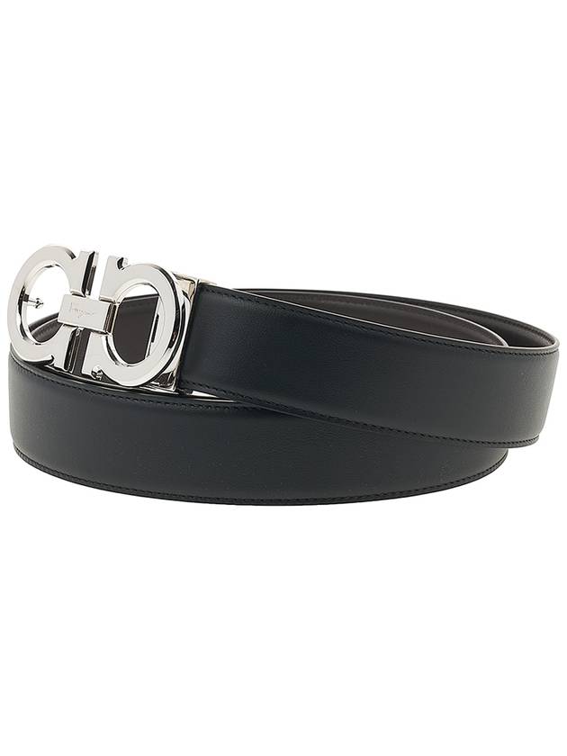 Reversible Gancini Leather Belt Black - SALVATORE FERRAGAMO - BALAAN 3