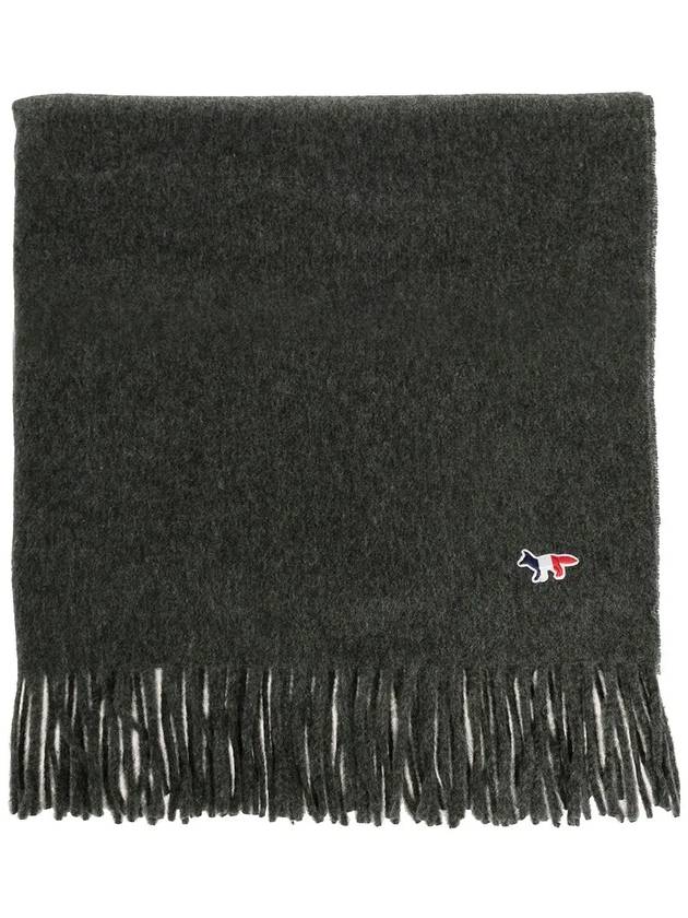 Small Tricolor Fox Wool Muffler Anthracite - MAISON KITSUNE - BALAAN 3