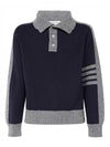 4-Bar Wool Polo Knit Top Navy Grey - THOM BROWNE - BALAAN 1