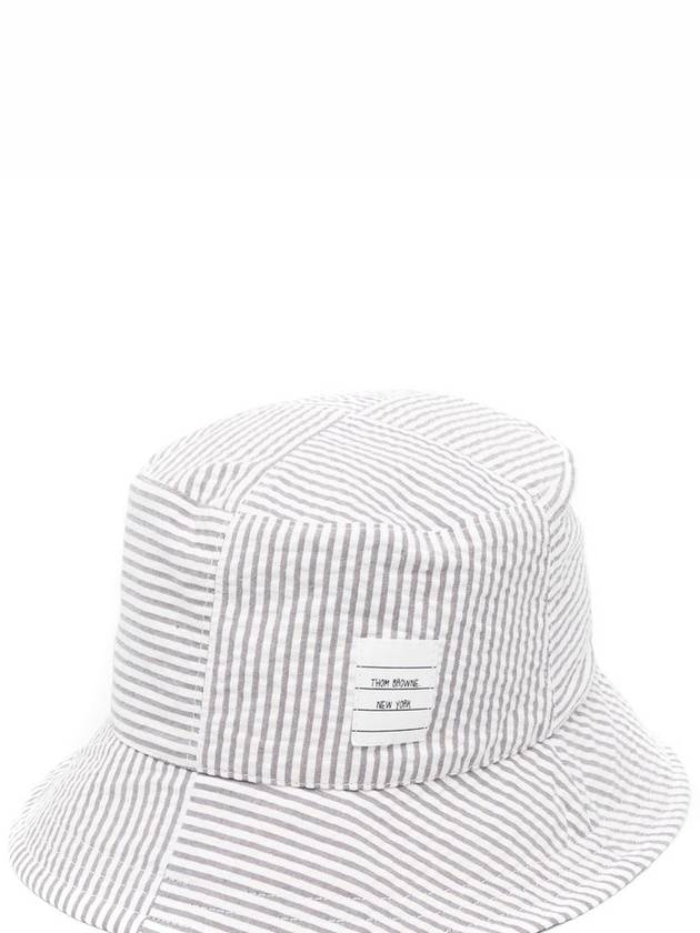 Quarter Combo Striped  Cotton Bucket Hat Grey - THOM BROWNE - BALAAN 2