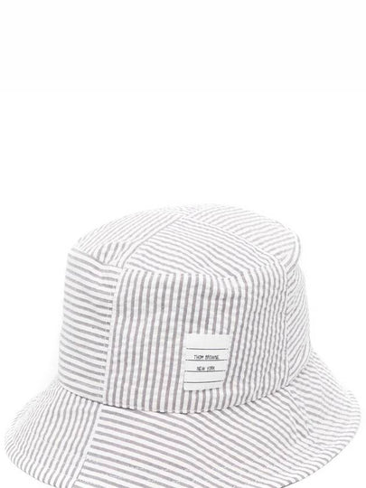 Quarter Combo Striped  Cotton Bucket Hat Grey - THOM BROWNE - BALAAN 2