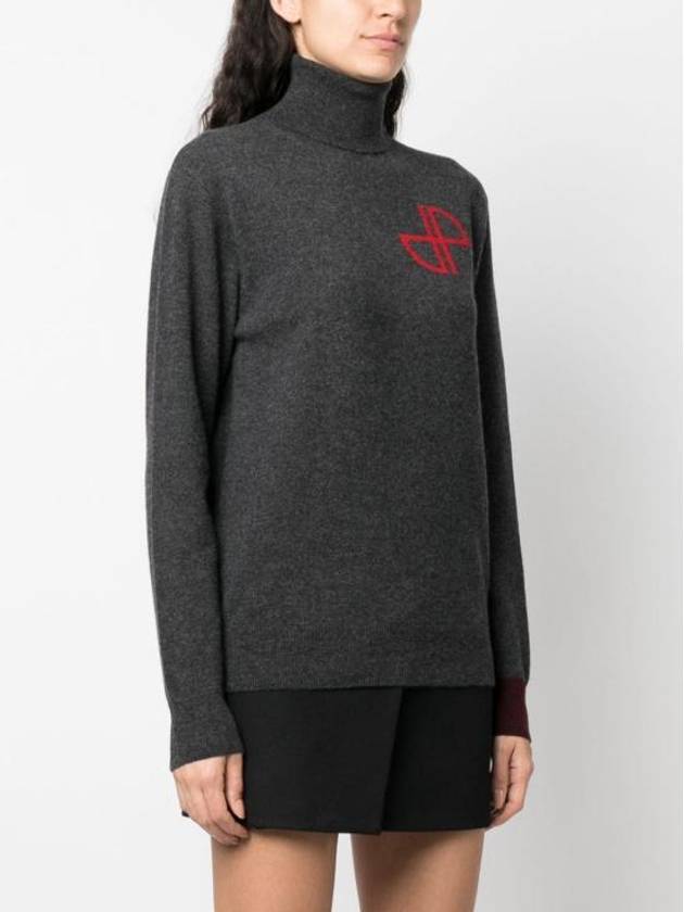 Logo Knit Wool Turtleneck Grey - PATOU - BALAAN 3