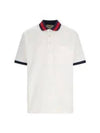 Men's Web Motif Stripe Collar Short Sleeve Polo Shirt  Ivory - GUCCI - BALAAN 2