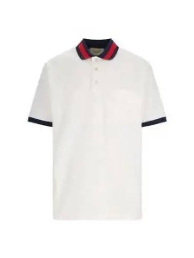 Men's Web Motif Stripe Collar Short Sleeve Polo Shirt  Ivory - GUCCI - BALAAN 2