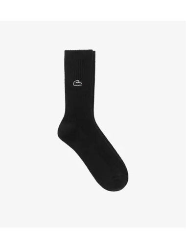 Women s Cashmere Blend Ribbed Tissue Medium Neck Socks Black - LACOSTE - BALAAN 1