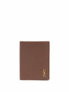 Mini Monogram Grain Leather Card Wallet Brown - SAINT LAURENT - BALAAN 1