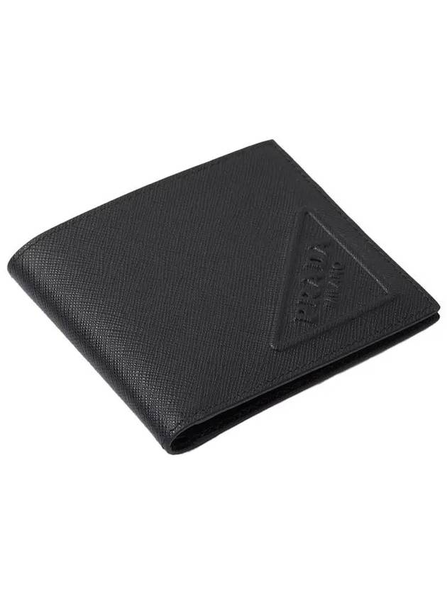 Triangle Logo Embossing Half Wallet Black - PRADA - BALAAN 4