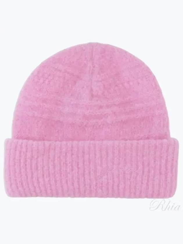 Embroidered Logo Knit Beanie Corsage Pink - GANNI - BALAAN 2