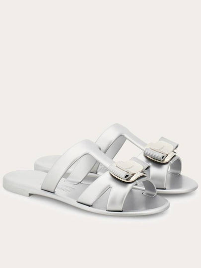 New Vara Plate Strappy Slippers Silver - SALVATORE FERRAGAMO - BALAAN 2