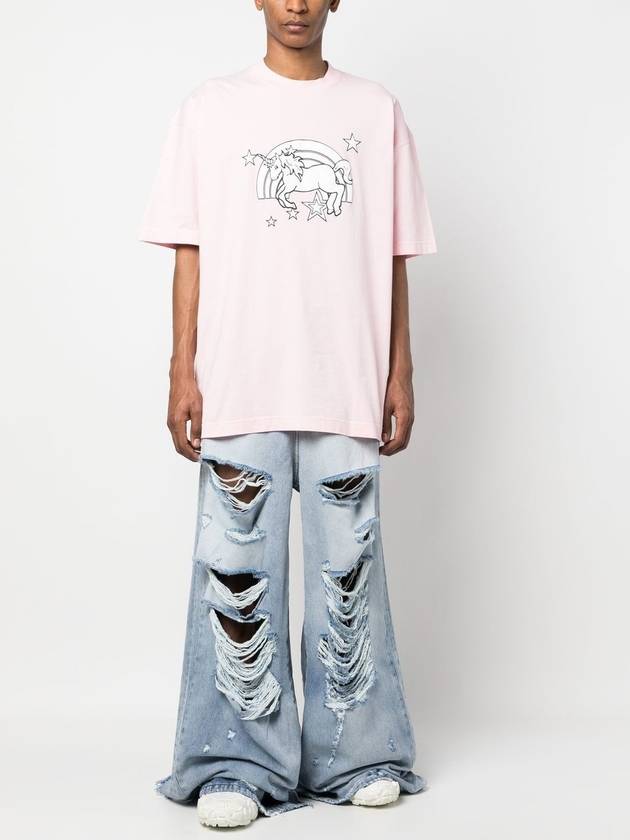 Overfit Unicorn Rainbow Print Short Sleeve T-Shirt Pink - VETEMENTS - BALAAN 11