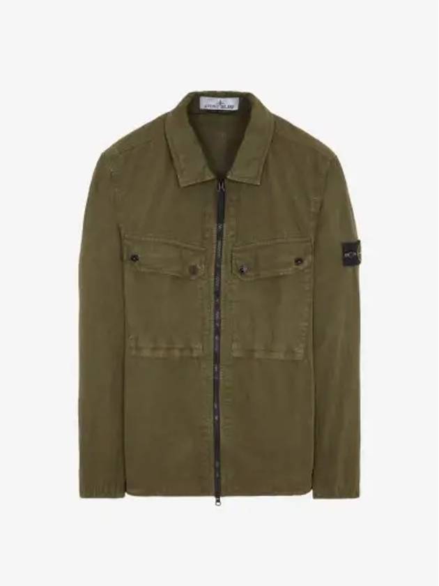 Brushed Organic Cotton Overshirt Jacket Dark Green - STONE ISLAND - BALAAN 3